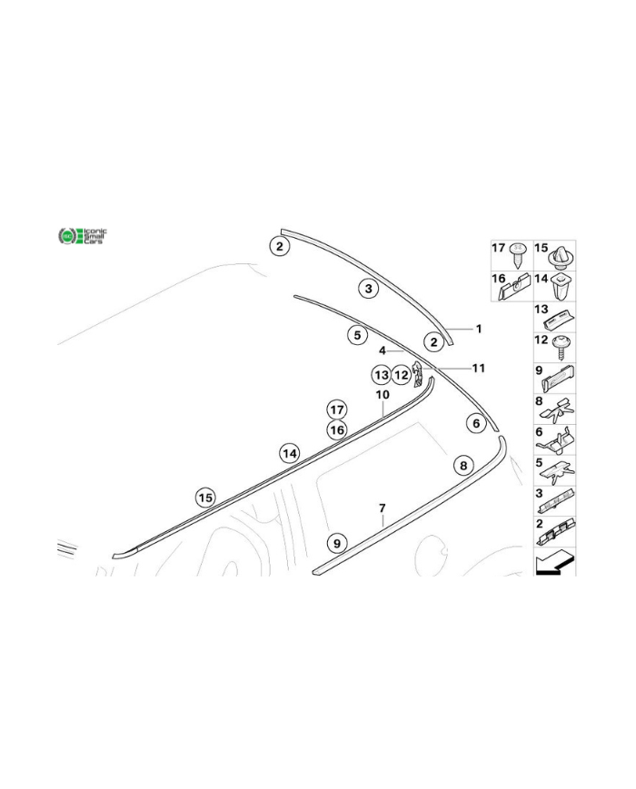 LECHE VITRE ARRIERE GAUCHE MOULURE CHROMEE MINI R50 R53